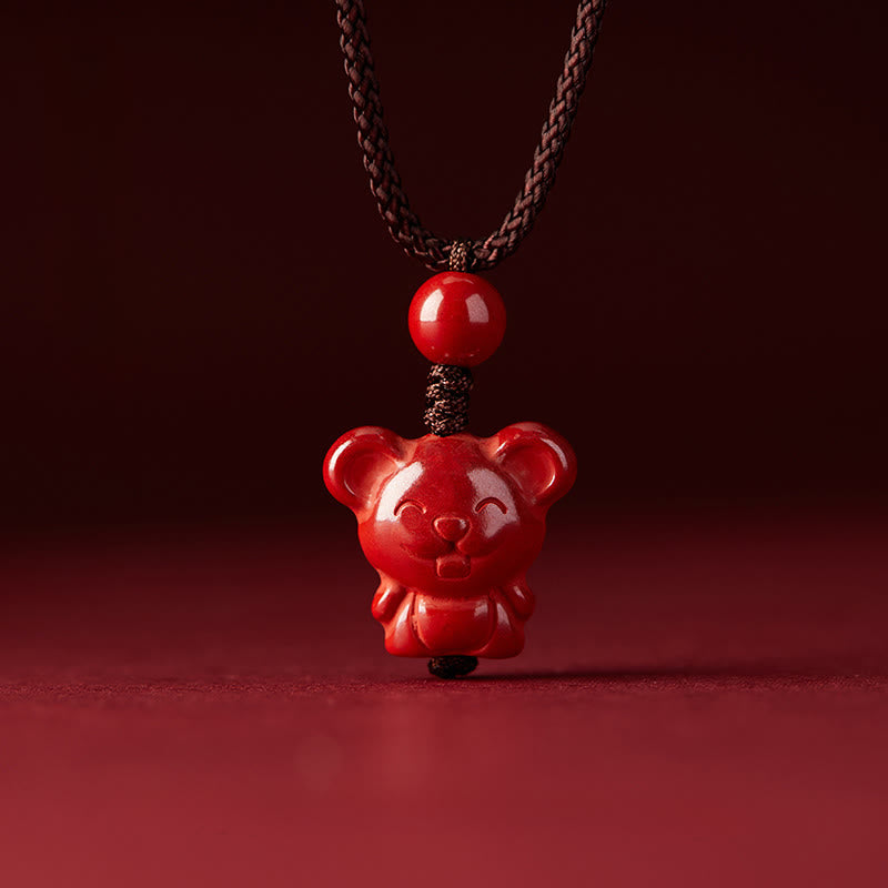 Nimara Ritual Year Of The Horse Chinese Zodiac Engraved Design Cinnabar Blessing Rope Necklace Pendants