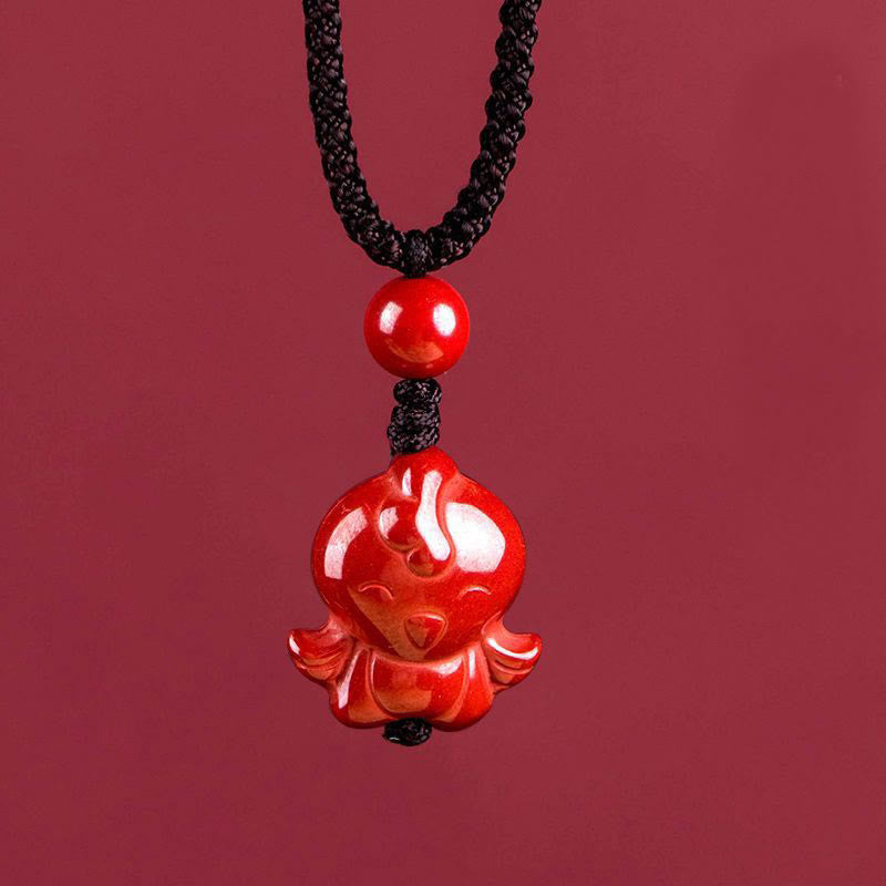 Nimara Ritual Year Of The Horse Chinese Zodiac Engraved Design Cinnabar Blessing Rope Necklace Pendants