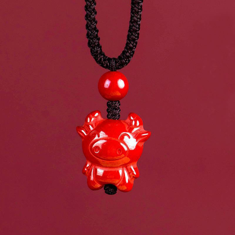 Nimara Ritual Year Of The Horse Chinese Zodiac Engraved Design Cinnabar Blessing Rope Necklace Pendants