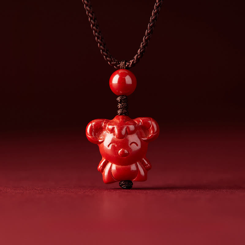 Nimara Ritual Year Of The Horse Chinese Zodiac Engraved Design Cinnabar Blessing Rope Necklace Pendants