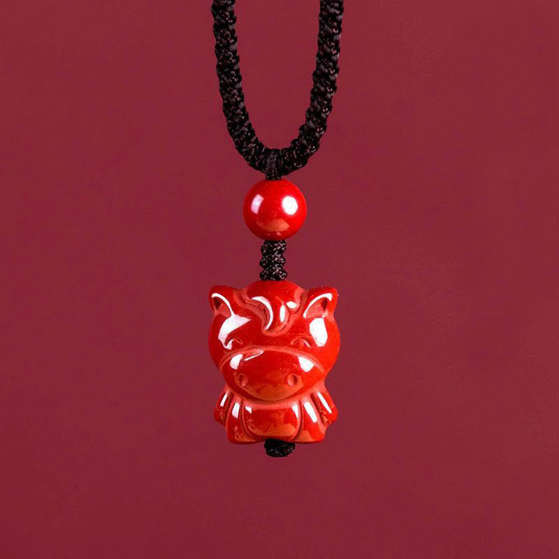 Nimara Ritual Year Of The Horse Chinese Zodiac Engraved Design Cinnabar Blessing Rope Necklace Pendants