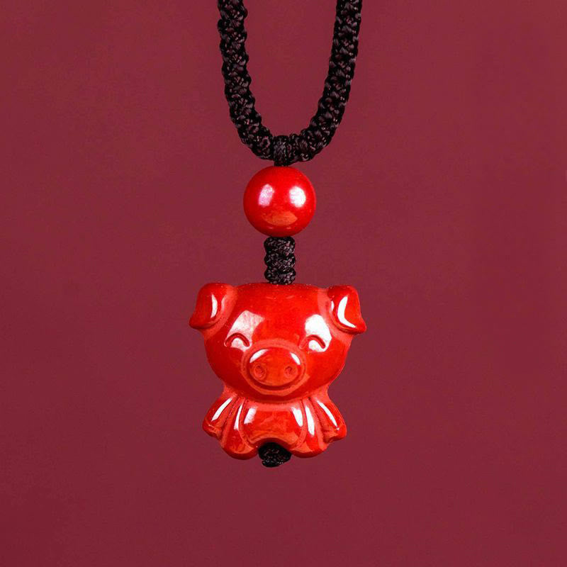 Nimara Ritual Year Of The Horse Chinese Zodiac Engraved Design Cinnabar Blessing Rope Necklace Pendants