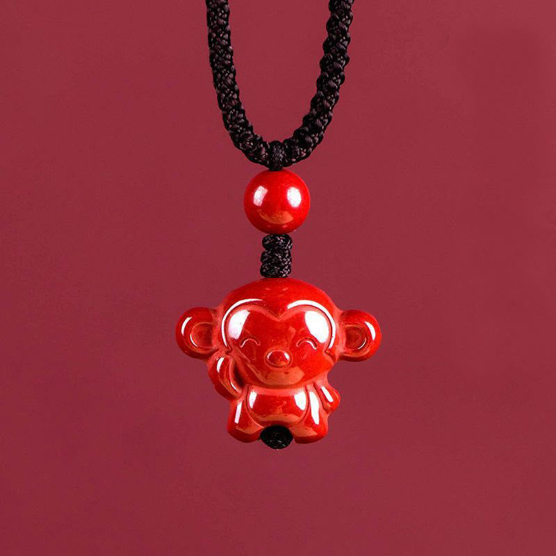 Nimara Ritual Year Of The Horse Chinese Zodiac Engraved Design Cinnabar Blessing Rope Necklace Pendants