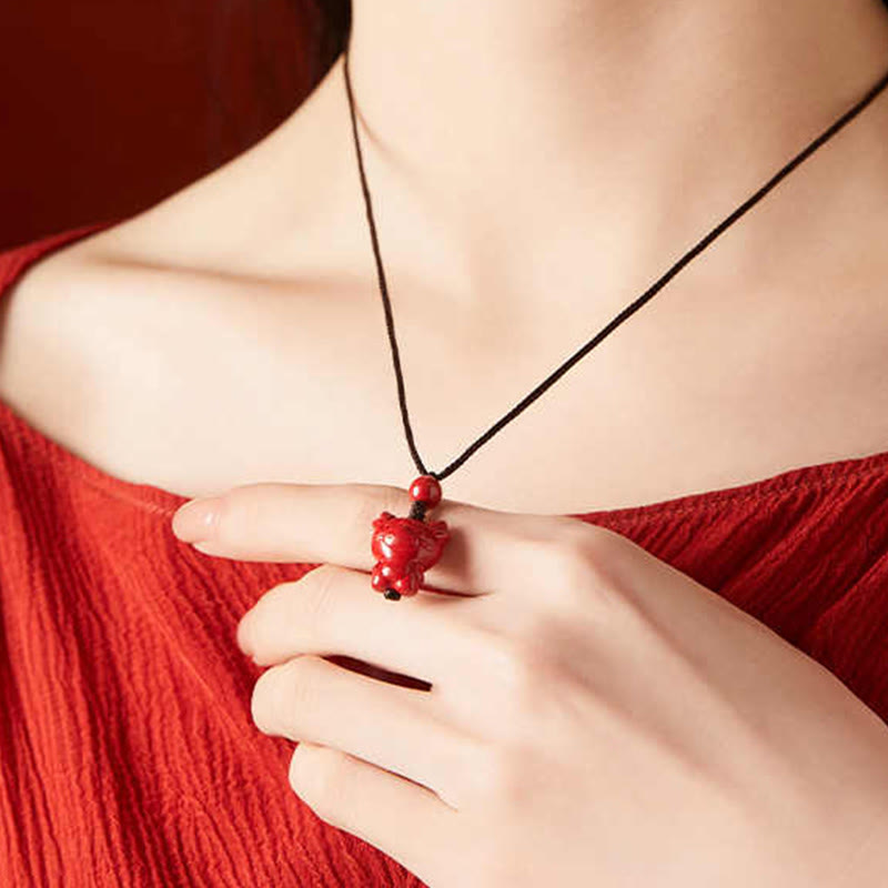 Nimara Ritual Year Of The Horse Chinese Zodiac Engraved Design Cinnabar Blessing Rope Necklace Pendants