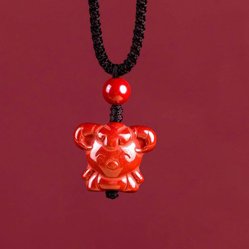 Nimara Ritual Year Of The Horse Chinese Zodiac Engraved Design Cinnabar Blessing Rope Necklace Pendants