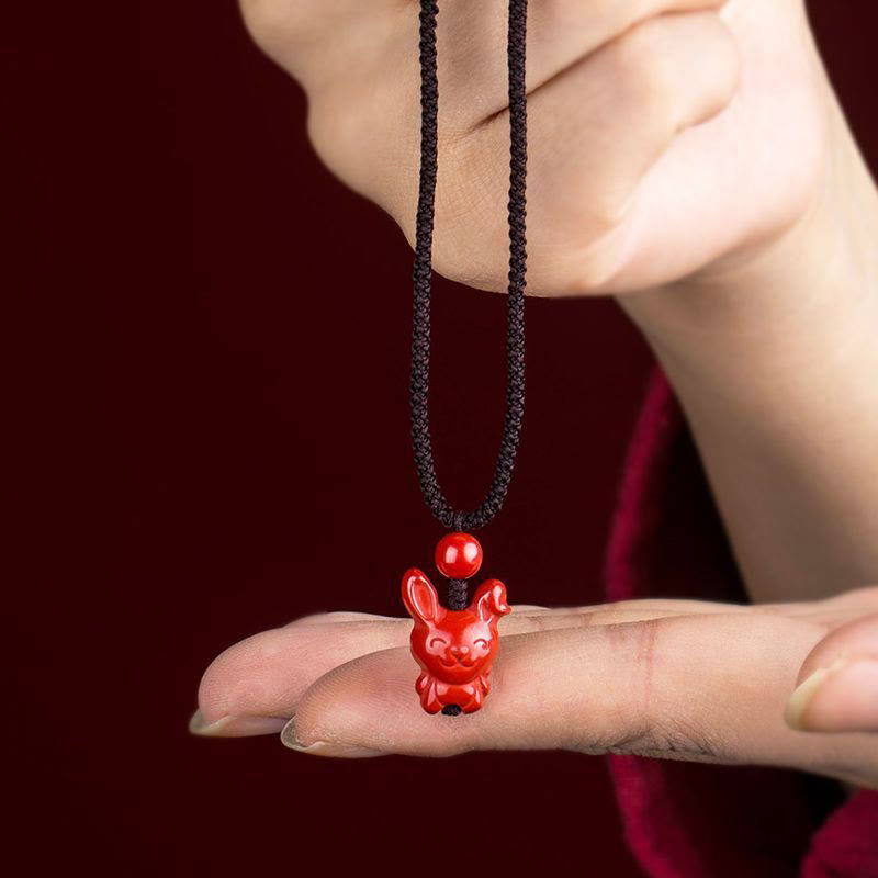 Nimara Ritual Year Of The Horse Chinese Zodiac Engraved Design Cinnabar Blessing Rope Necklace Pendants