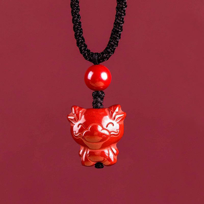 Nimara Ritual Year Of The Horse Chinese Zodiac Engraved Design Cinnabar Blessing Rope Necklace Pendants