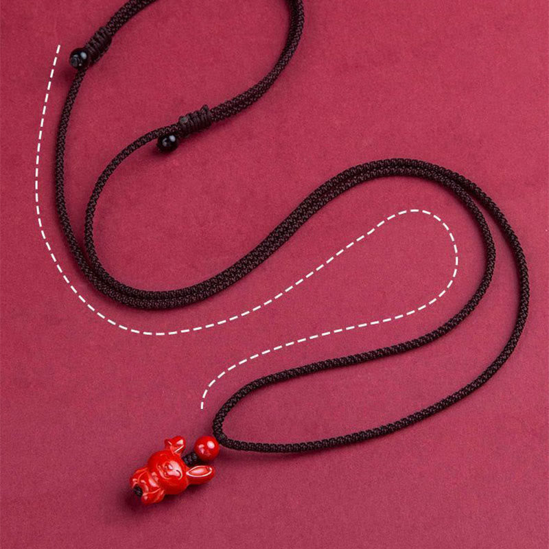 Nimara Ritual Year Of The Horse Chinese Zodiac Engraved Design Cinnabar Blessing Rope Necklace Pendants