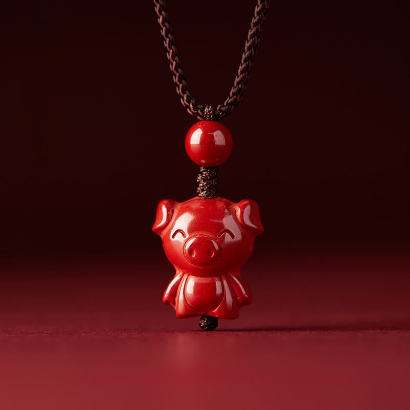 Nimara Ritual Year Of The Horse Chinese Zodiac Engraved Design Cinnabar Blessing Rope Necklace Pendants