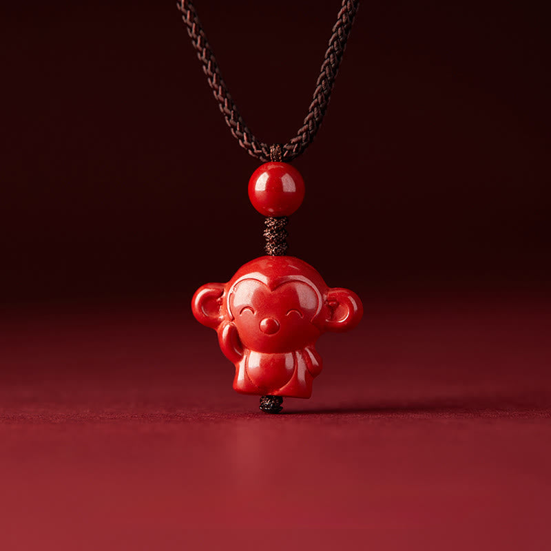 Nimara Ritual Year Of The Horse Chinese Zodiac Engraved Design Cinnabar Blessing Rope Necklace Pendants