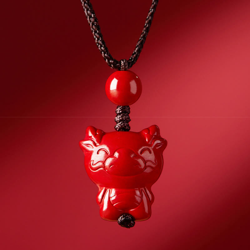 Nimara Ritual Year Of The Horse Chinese Zodiac Engraved Design Cinnabar Blessing Rope Necklace Pendants