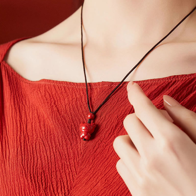 Nimara Ritual Year Of The Horse Chinese Zodiac Engraved Design Cinnabar Blessing Rope Necklace Pendants