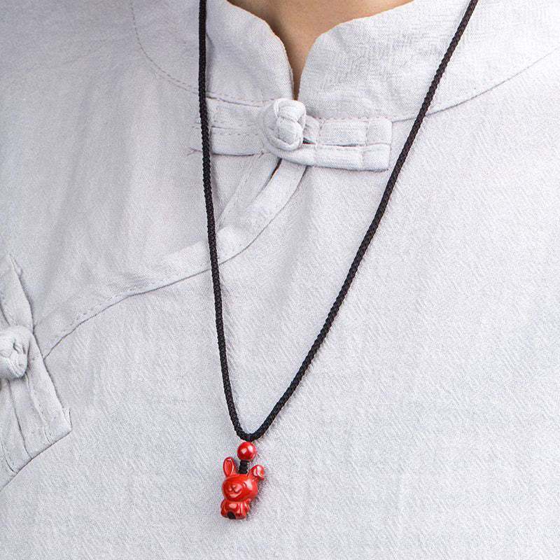 Nimara Ritual Year Of The Horse Chinese Zodiac Engraved Design Cinnabar Blessing Rope Necklace Pendants
