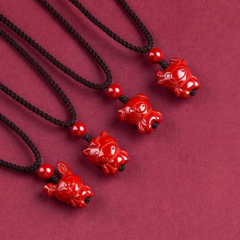Nimara Ritual Year Of The Horse Chinese Zodiac Engraved Design Cinnabar Blessing Rope Necklace Pendants
