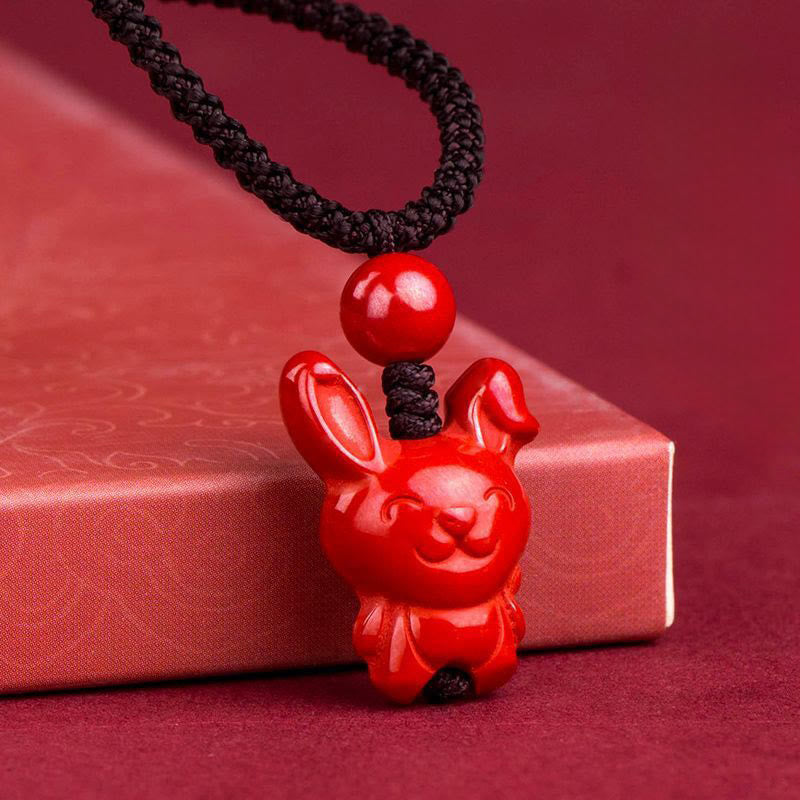 Nimara Ritual Year Of The Horse Chinese Zodiac Engraved Design Cinnabar Blessing Rope Necklace Pendants