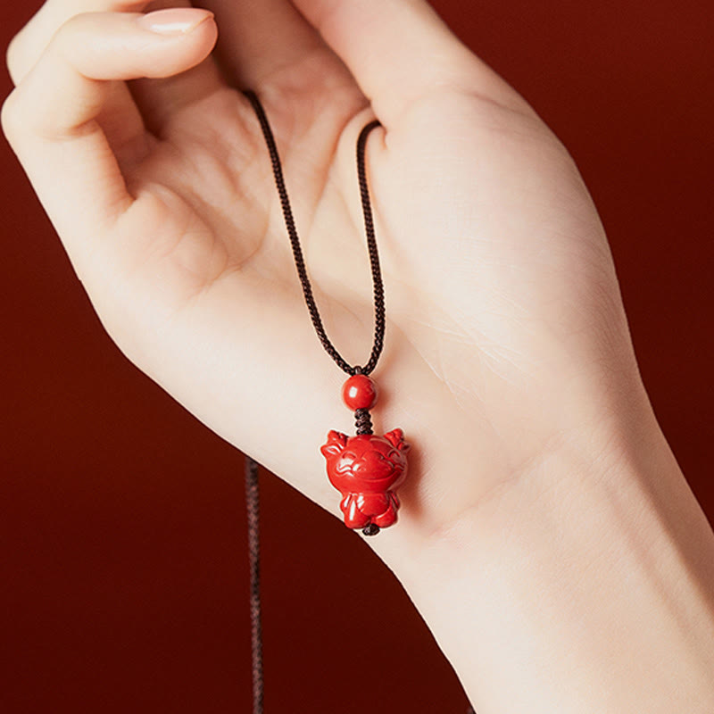Nimara Ritual Year Of The Horse Chinese Zodiac Engraved Design Cinnabar Blessing Rope Necklace Pendants
