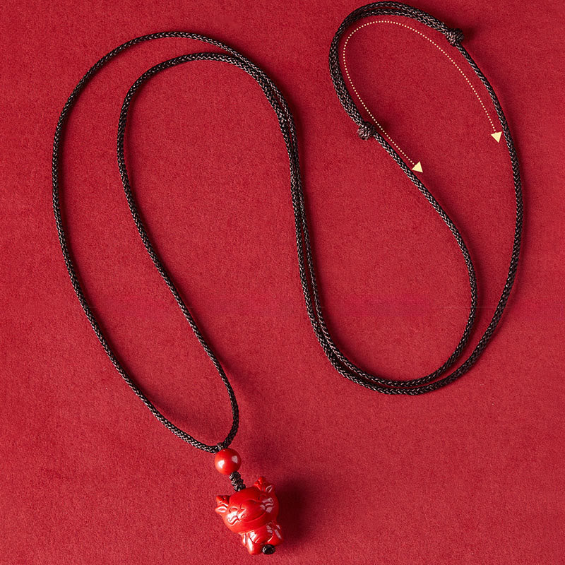 Nimara Ritual Year Of The Horse Chinese Zodiac Engraved Design Cinnabar Blessing Rope Necklace Pendants