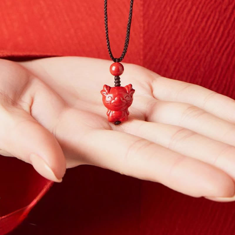 Nimara Ritual Year Of The Horse Chinese Zodiac Engraved Design Cinnabar Blessing Rope Necklace Pendants