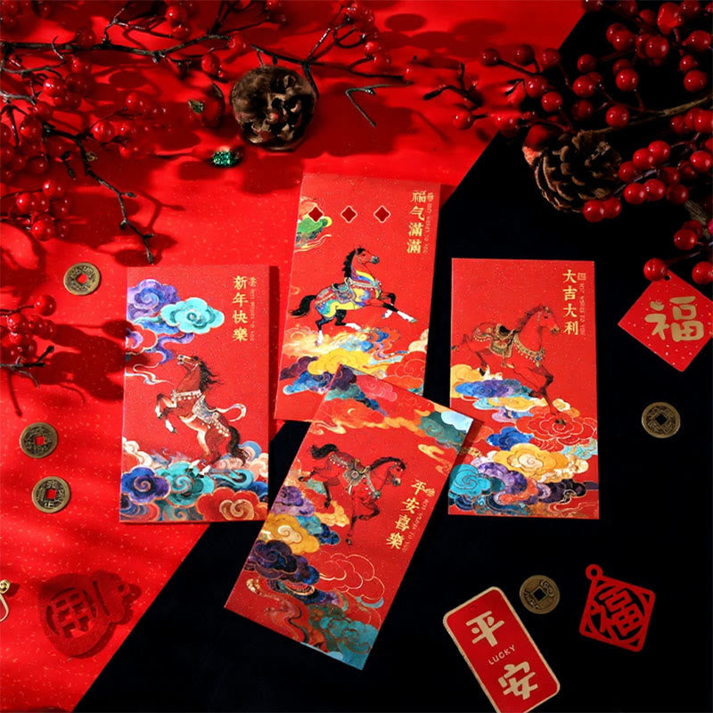 Nimara Ritual Year Of The Horse 2026 New Year Blessings 6pcs Chinese Red Envelope