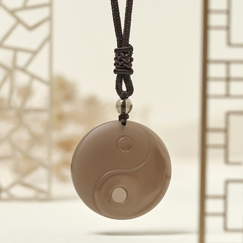 Nimara Ritual Black Obsidian Taoism Five Sacred Mountains Nine-Character Mantra Carved Purification Yin Yang Necklace Pendant