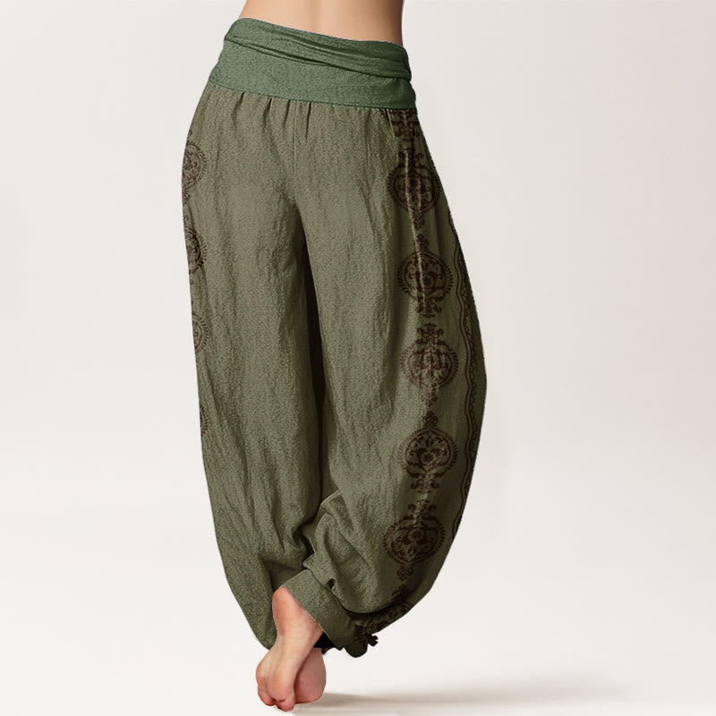 Nimara Ritual Cotton Mandala Om Mani Padme Hum Women's Elastic Waist Harem Pants