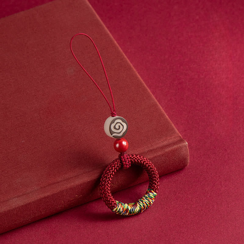 Nimara Ritual Handwoven Colorful Thread String Buckle Ivory Fruit Cinnabar Key Chain Phone Hanging Decoration
