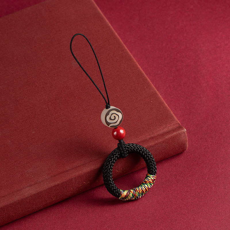 Nimara Ritual Handwoven Colorful Thread String Buckle Ivory Fruit Cinnabar Key Chain Phone Hanging Decoration