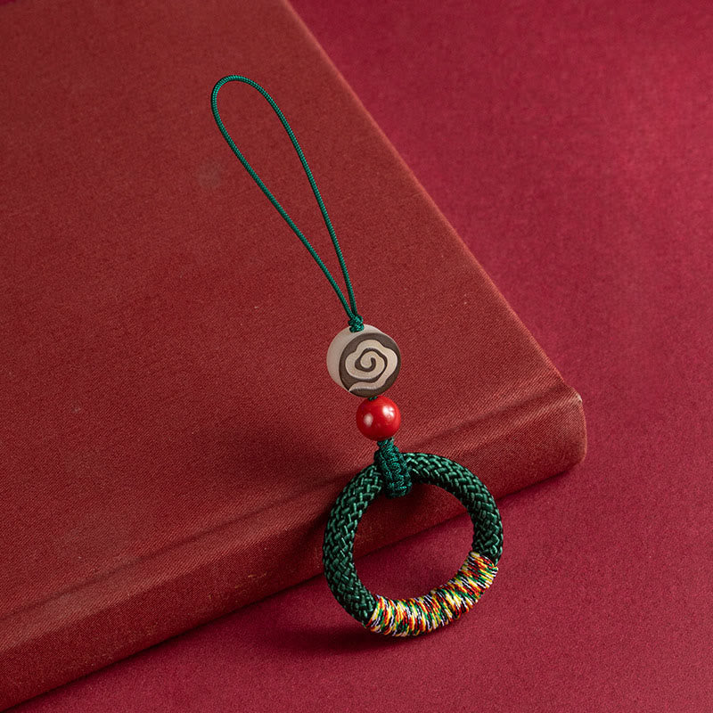 Nimara Ritual Handwoven Colorful Thread String Buckle Ivory Fruit Cinnabar Key Chain Phone Hanging Decoration