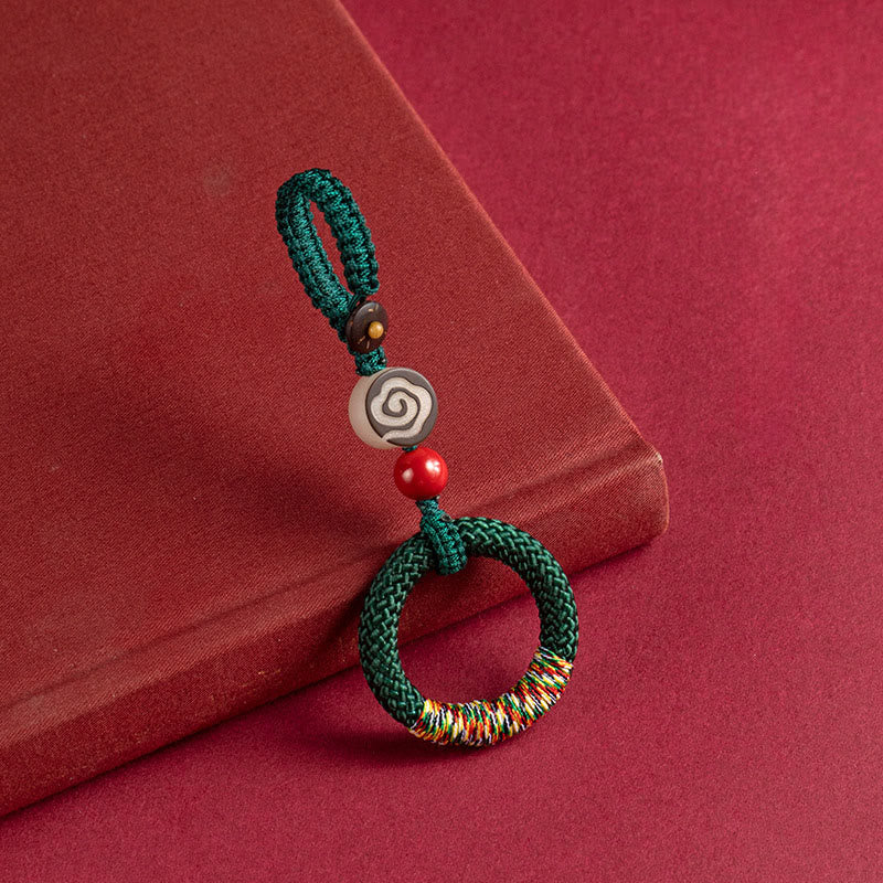 Nimara Ritual Handwoven Colorful Thread String Buckle Ivory Fruit Cinnabar Key Chain Phone Hanging Decoration