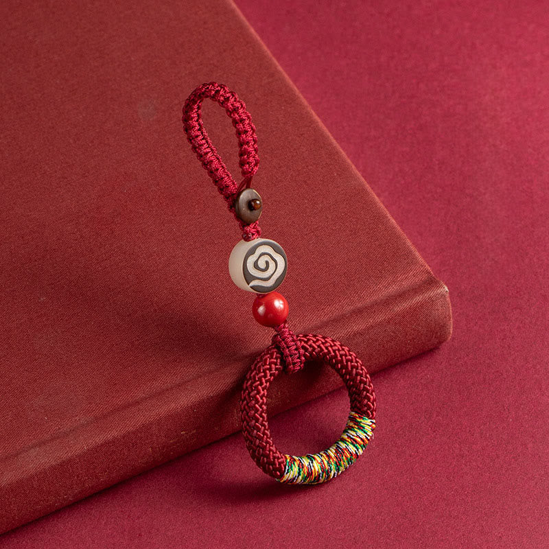 Nimara Ritual Handwoven Colorful Thread String Buckle Ivory Fruit Cinnabar Key Chain Phone Hanging Decoration