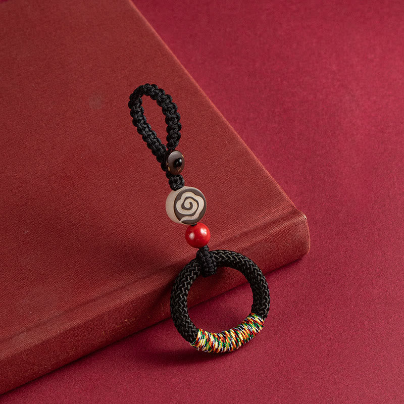 Nimara Ritual Handwoven Colorful Thread String Buckle Ivory Fruit Cinnabar Key Chain Phone Hanging Decoration