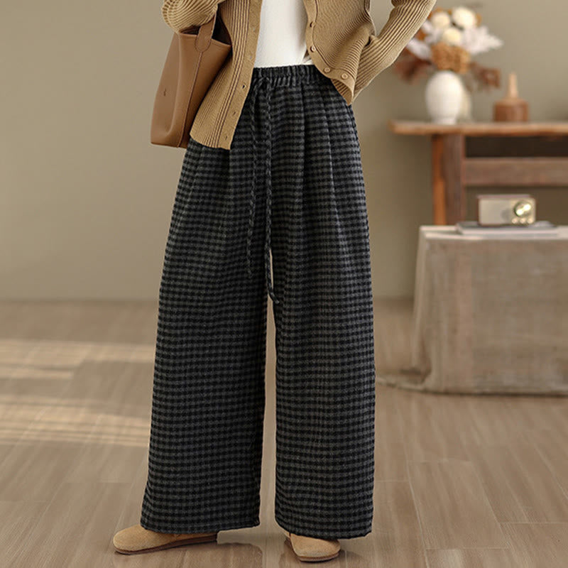 Nimara Ritual Casual Plaid Pattern Women's Wide Leg Pants With Pockets