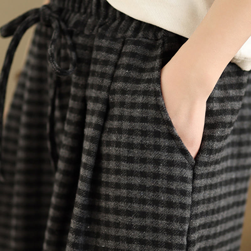 Nimara Ritual Casual Plaid Pattern Women's Wide Leg Pants With Pockets