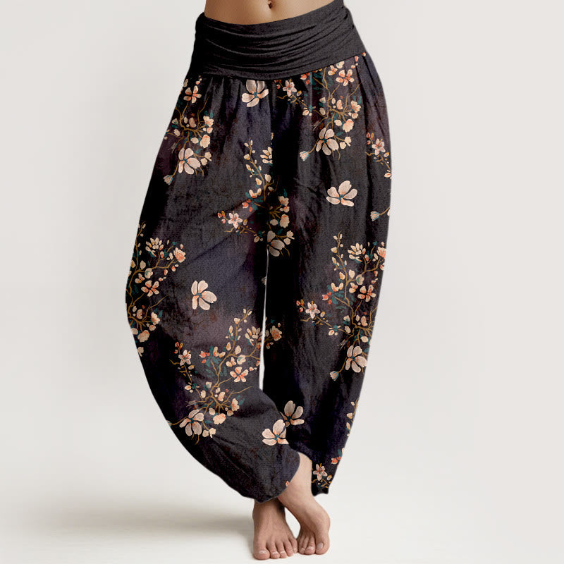 Nimara Ritual Pure Cotton Cherry Blossom Women's Elastic Waist Harem Pants