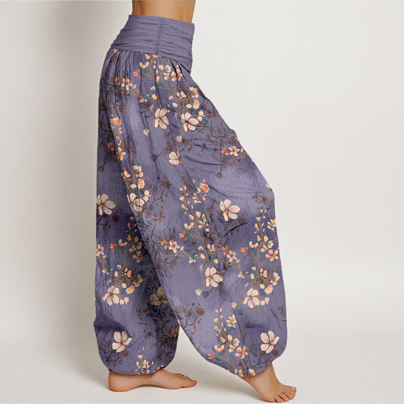 Nimara Ritual Pure Cotton Cherry Blossom Women's Elastic Waist Harem Pants