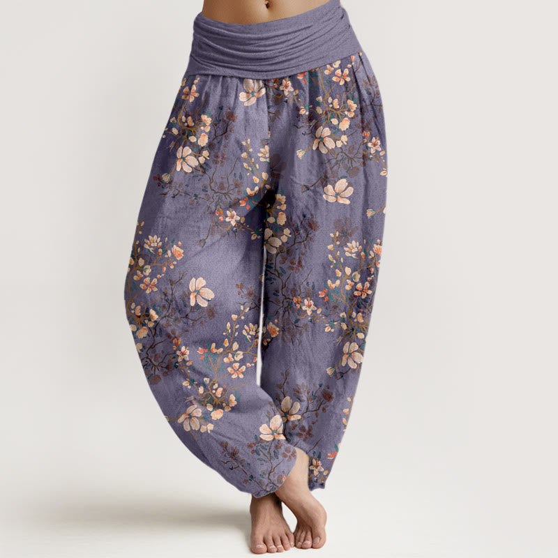 Nimara Ritual Pure Cotton Cherry Blossom Women's Elastic Waist Harem Pants