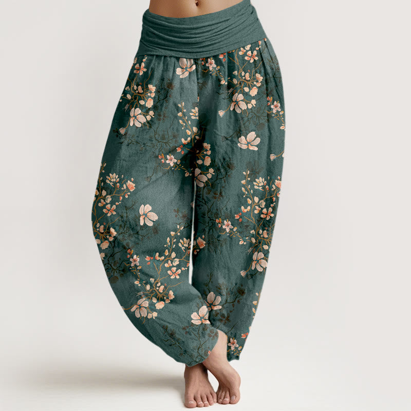 Nimara Ritual Pure Cotton Cherry Blossom Women's Elastic Waist Harem Pants