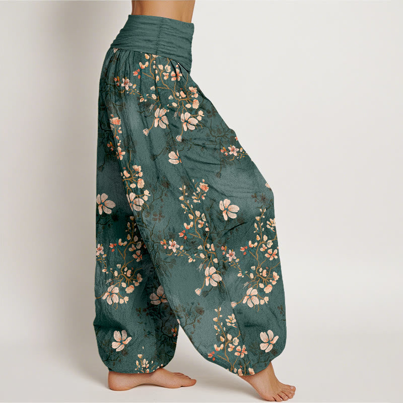 Nimara Ritual Pure Cotton Cherry Blossom Women's Elastic Waist Harem Pants