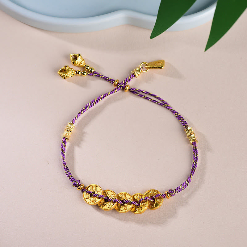 Nimara Ritual Five-Emperor Coins Copper Balance Hand-Woven String Bracelet