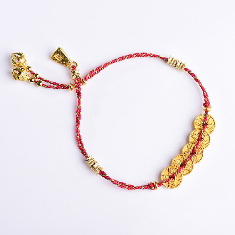 Nimara Ritual Five-Emperor Coins Copper Balance Hand-Woven String Bracelet