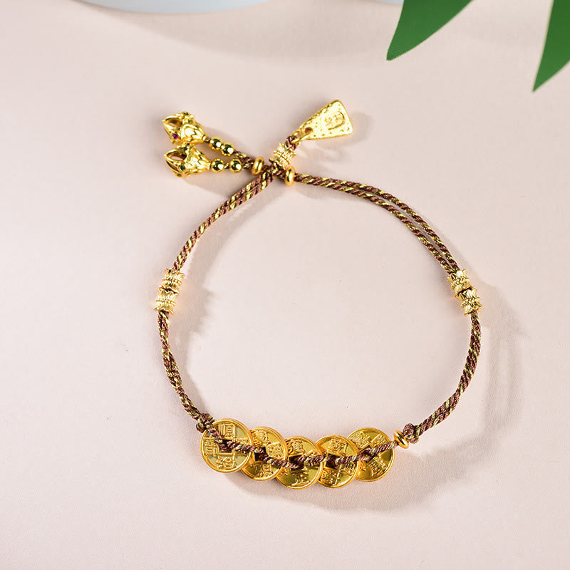 Nimara Ritual Five-Emperor Coins Copper Balance Hand-Woven String Bracelet