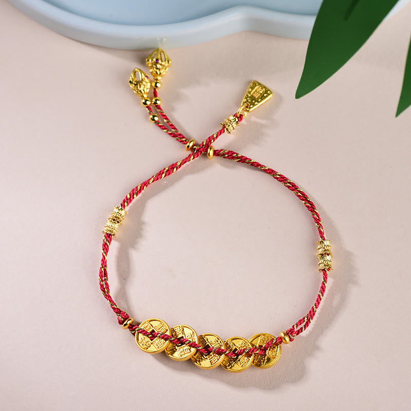 Nimara Ritual Five-Emperor Coins Copper Balance Hand-Woven String Bracelet