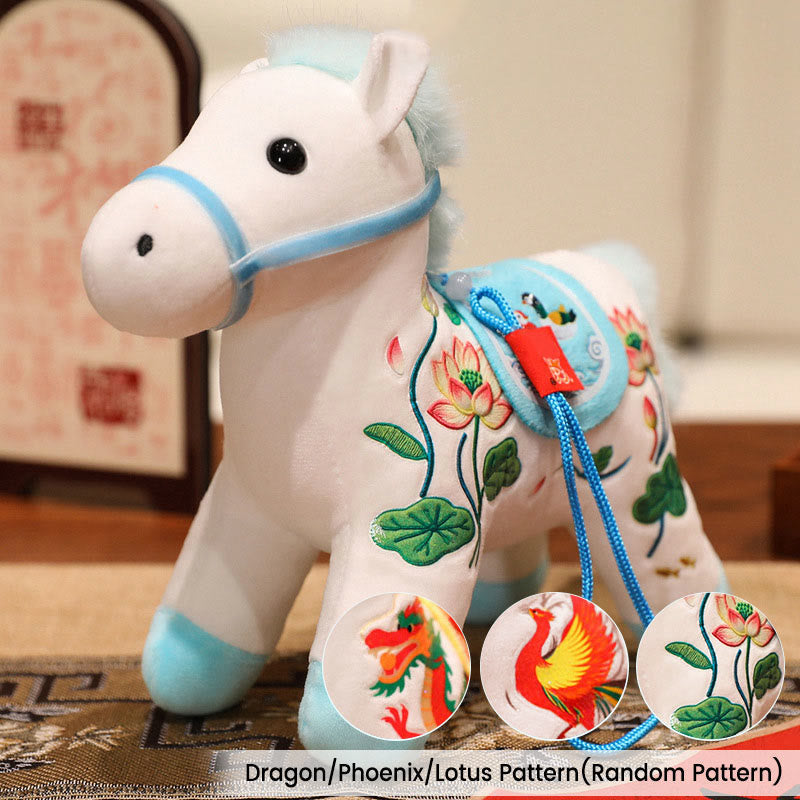 Nimara Ritual Year of the Horse Bamboo Dragon Lotus Phoenix Plush Doll Home Decoration