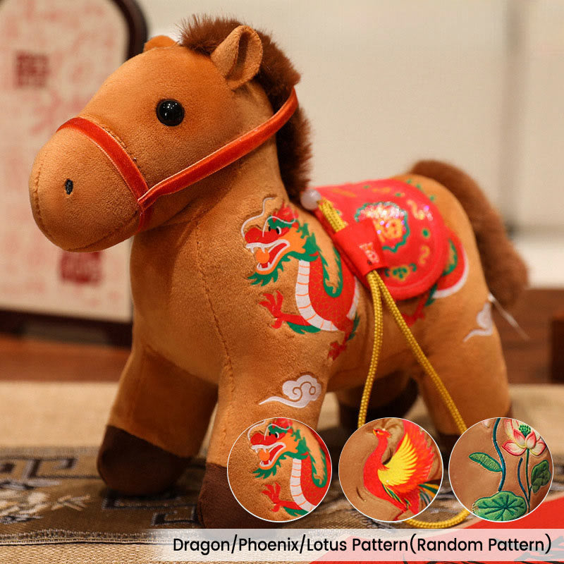 Nimara Ritual Year of the Horse Bamboo Dragon Lotus Phoenix Plush Doll Home Decoration