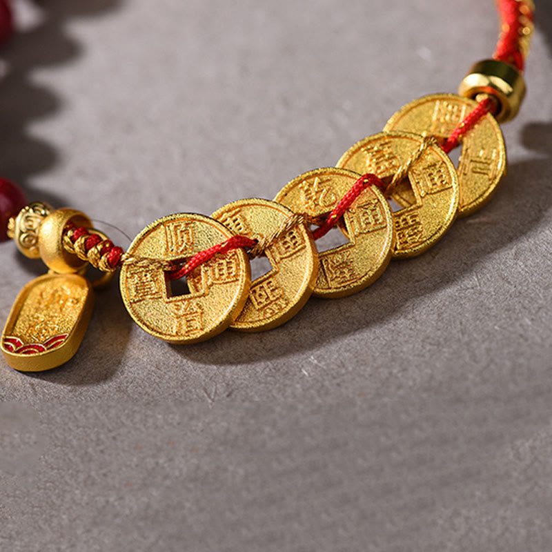 Nimara Ritual Five-Emperor Coins Copper Amethyst Cinnabar Black Red String Balance Attract Fortune Bracelet