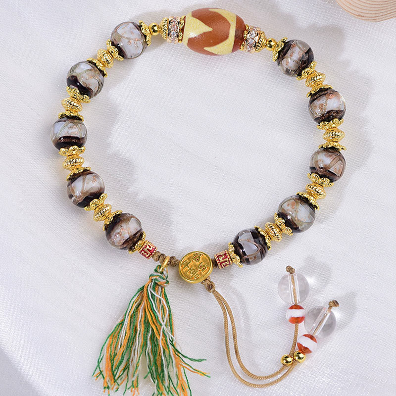 Nimara Ritual Liuli Glass Dzi Beads Blessings Bracelet
