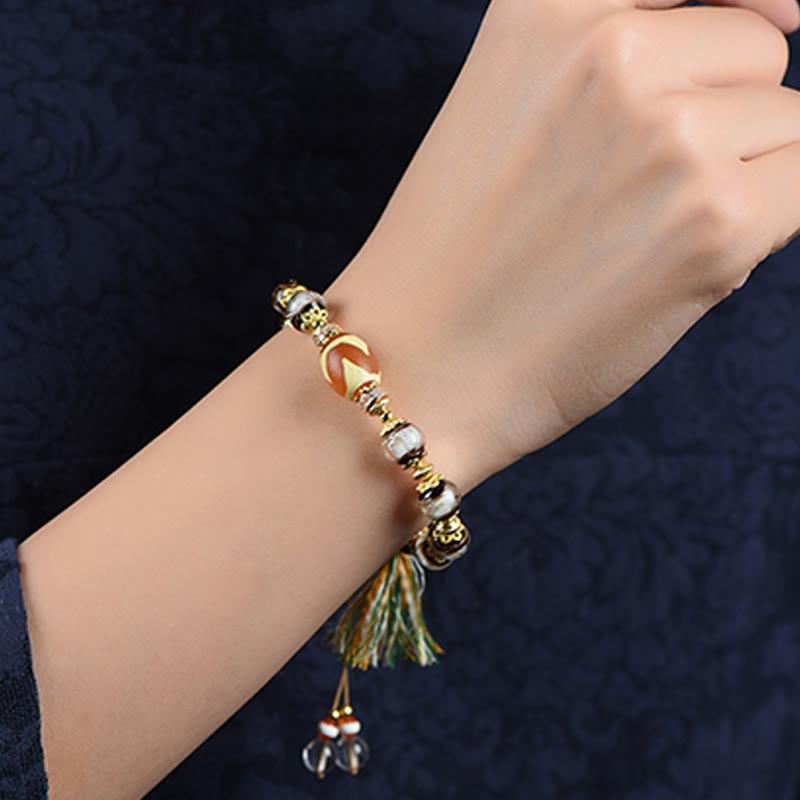 Nimara Ritual Liuli Glass Dzi Beads Blessings Bracelet