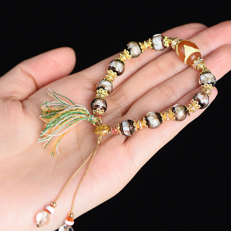 Nimara Ritual Liuli Glass Dzi Beads Blessings Bracelet
