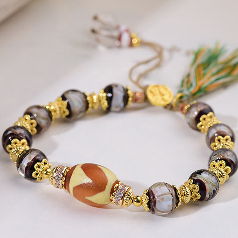 Nimara Ritual Liuli Glass Dzi Beads Blessings Bracelet