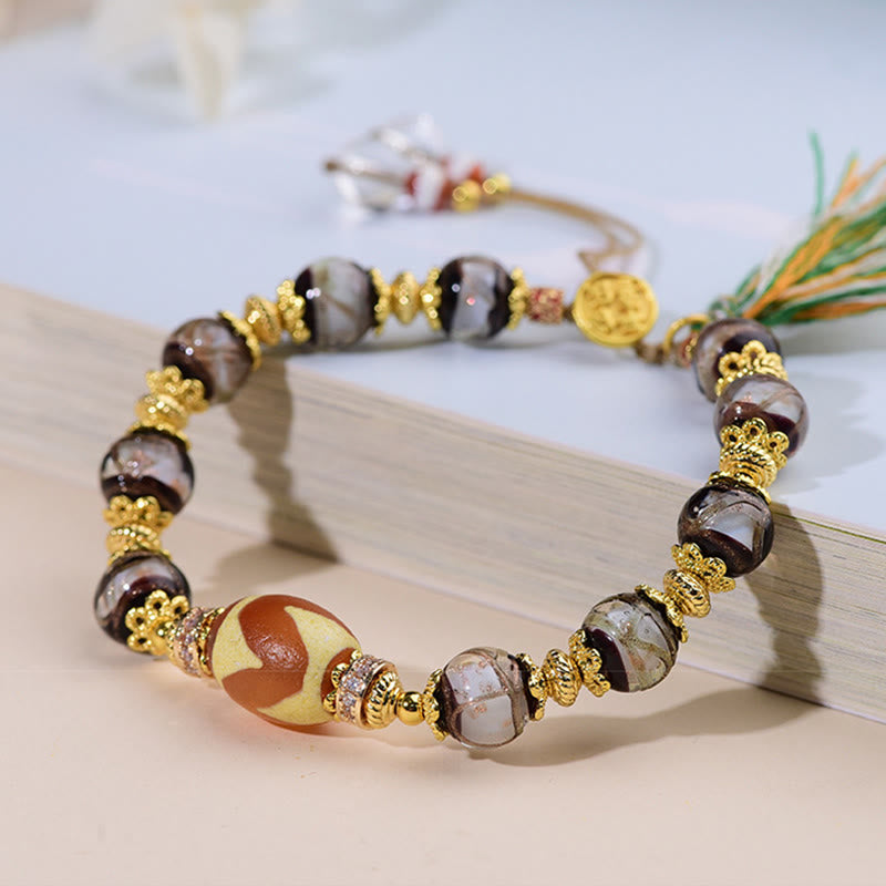 Nimara Ritual Liuli Glass Dzi Beads Blessings Bracelet